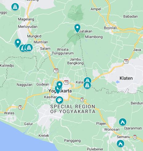 Map of places to visit in Yogyakarta in 3 days