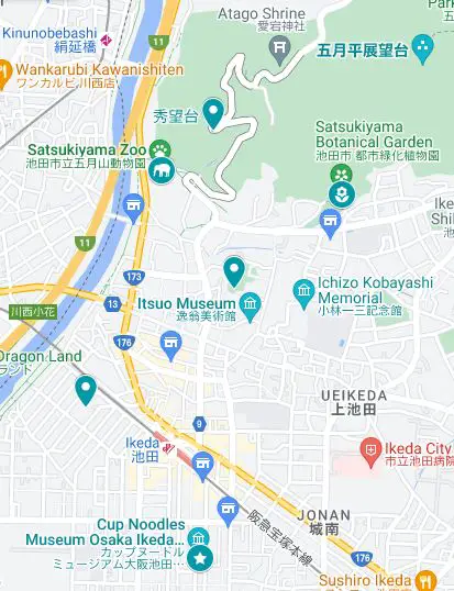 Map of places to visit in Ikeda, Osaka Prefecture