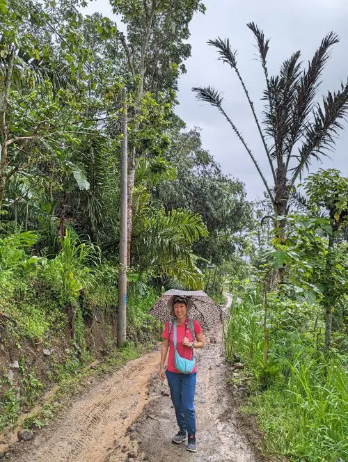Jackie Szeto, Life Of Doing, walking on a muddy road to Lahangan Sweet, Bali