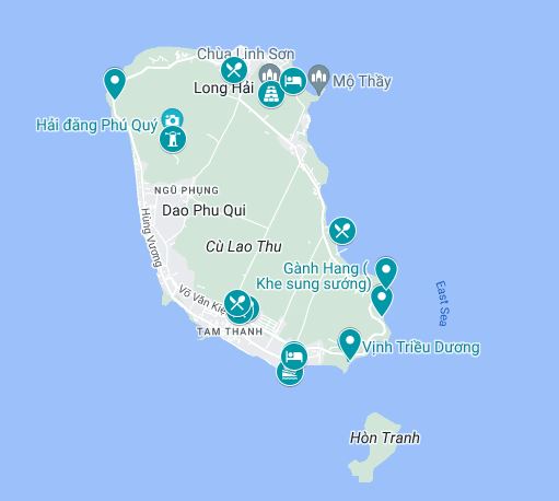 Map of places to visit on Phu Quy Island
