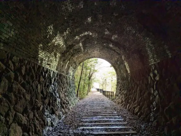 A tunnel and old railway tracks along the old Fukuchiyama line - Takedao Abandoned Railway