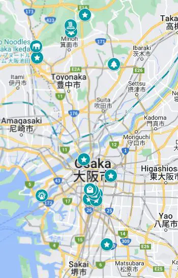 Map of what to do in Osaka in 4 days