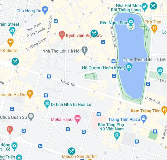 Map of vegetarian and vegan banh mi sandwich places to eat in Hanoi, Vietnam
