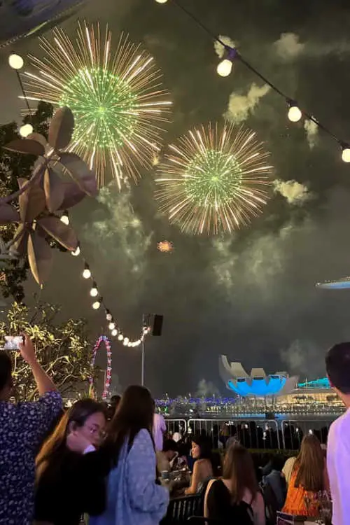 Crowds of people along Singapore's Marina Bay to seeing fireworks on New Year's Eve