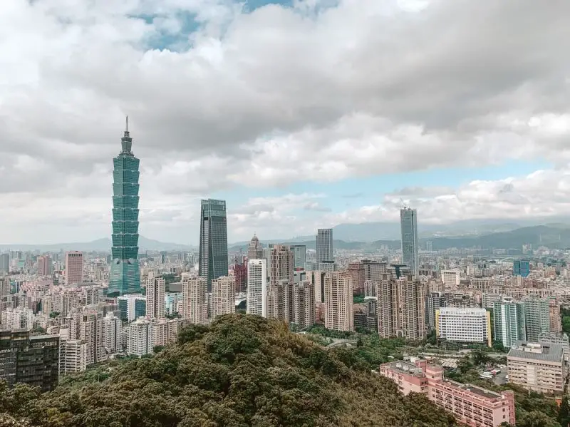 View of Taipei 101 and the city from Elephant Mountain in Taipei, Taiwan
