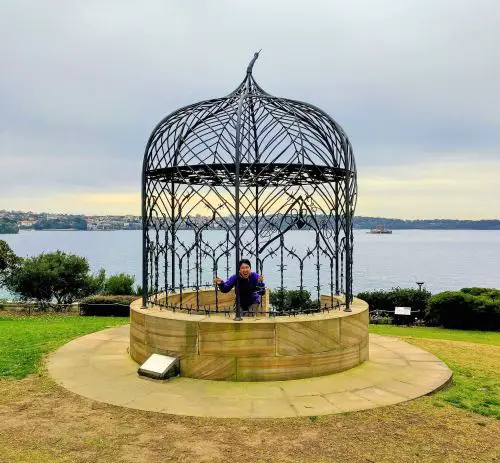 Jackie Szeto, Life Of Doing, is inside an artistic cage at the Royal Botanic Garden in Sydney, Australia