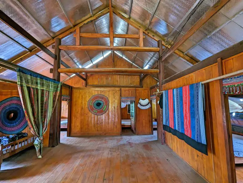 Private rooms with indigo handicraft and decor at May's Homestay in Sapa, Vietnam
