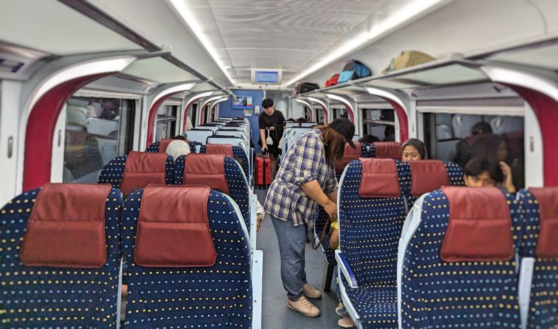 Seating arrangements inside the KL to Ipoh train