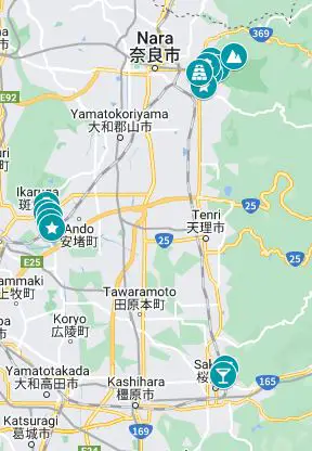 Map of places to visit in Nara, Japan