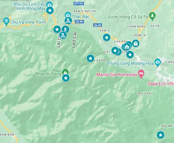 Map of attractions and places to visit in Sapa, Vietnam