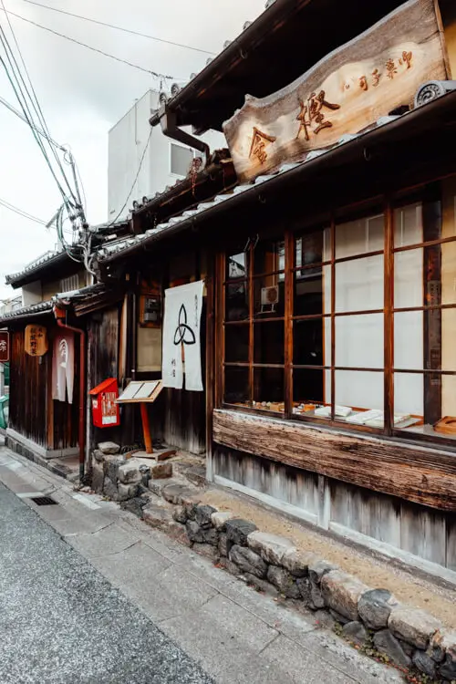The wooden storefront along Naramachi area in Nara, Japan