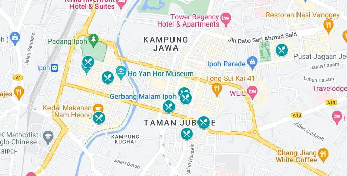 Map of places to eat in Ipoh, Malaysia
