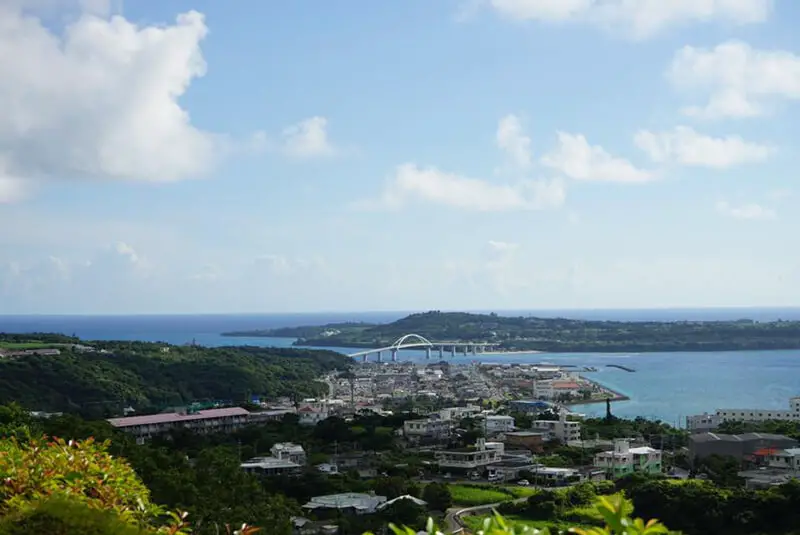 A view of a small town off Okinawa's coastline