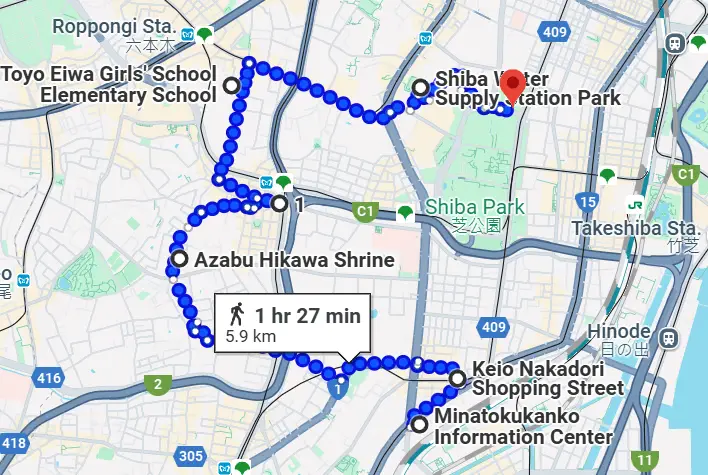 A walking route to visit the Sailor Moon manhole covers in Tokyo, Japan