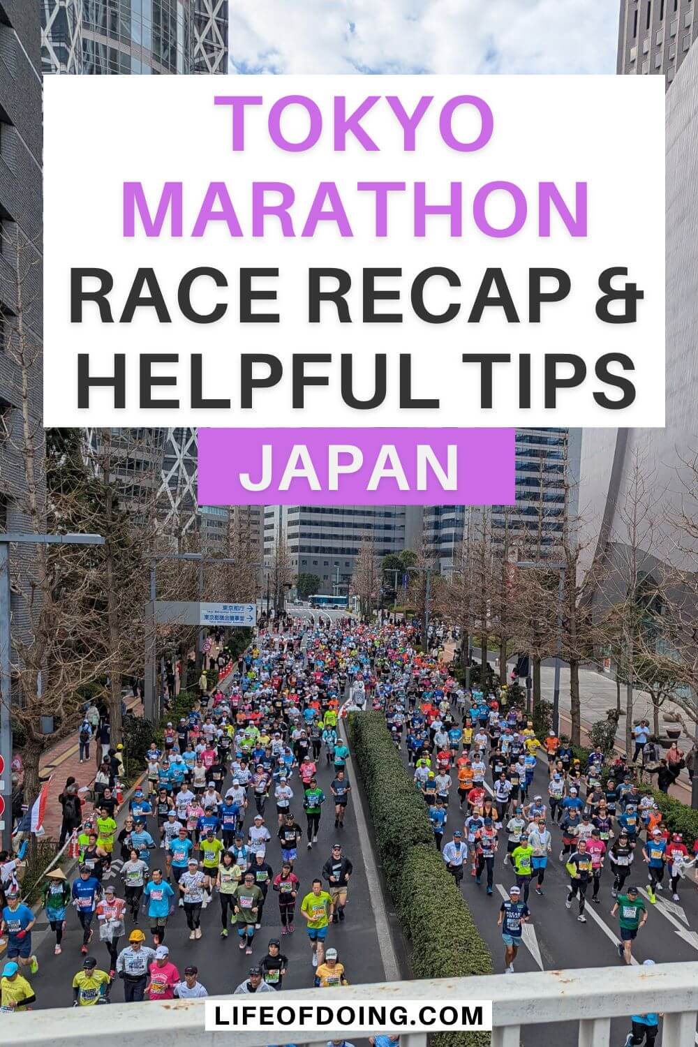 A top down photo of Tokyo Marathon runners on a road near the start line