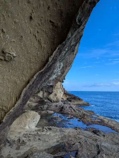 One of the cliffsides next to the ocean with the sea erosions at Onigajo Cliffside