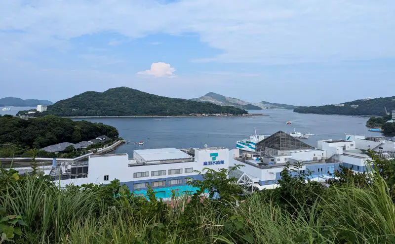A view of Toba Aquarium and the waters from Toba Castle Ruins