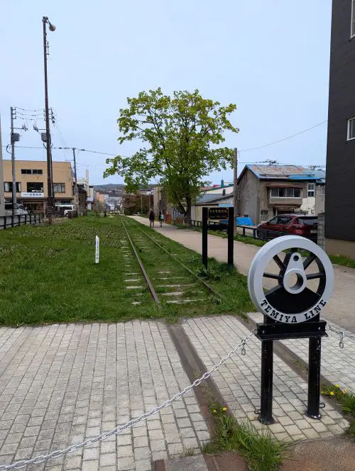 Train tracks of the former Japan Railways National Temiya Line in Otaru, Hokkaido