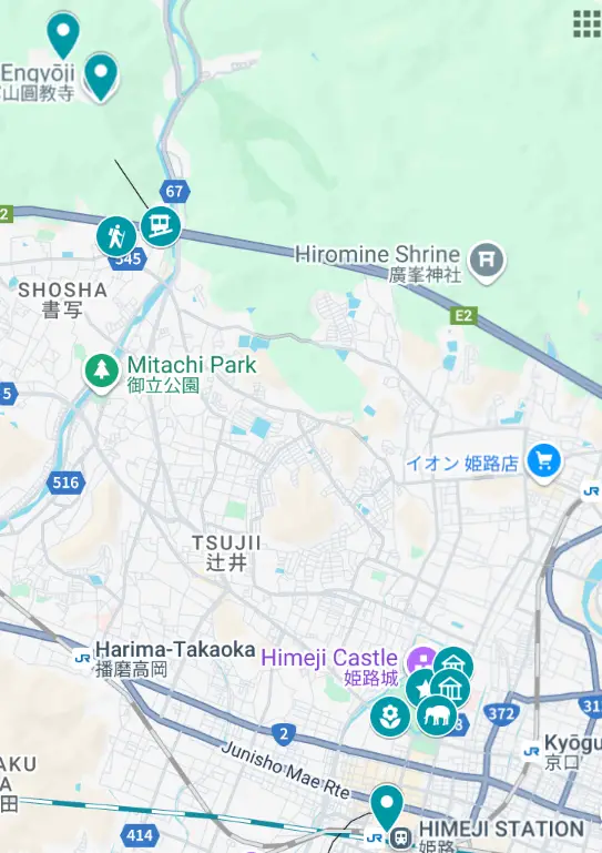 A map of the places to visit in Himeji, Japan