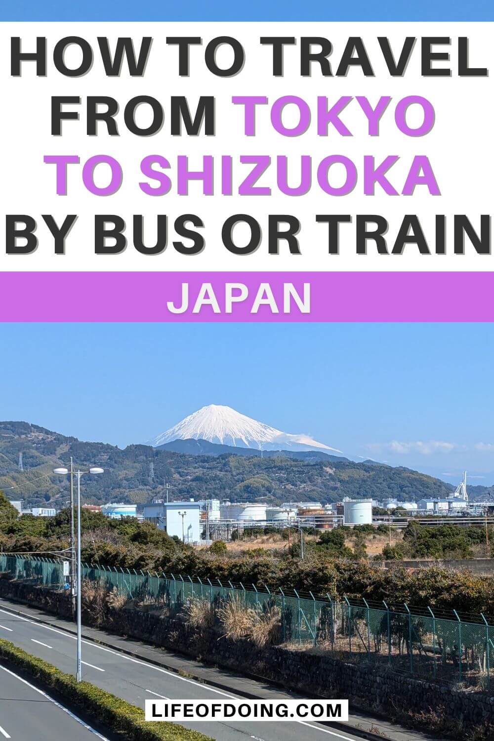 A view of snowcapped Mount Fuji from Shimizu Station, Shizuoka